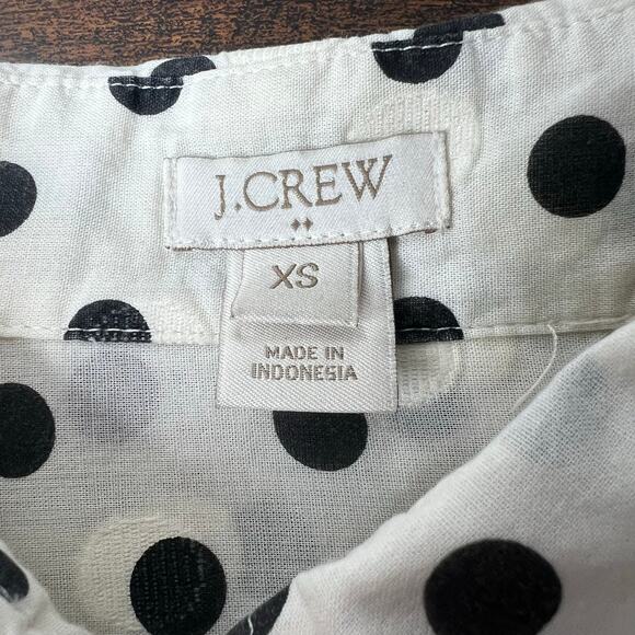 J.Crew Women's XS White Black Polka Dot Sheer Pullover Collared Blouse Tunic - Picture 5 of 9